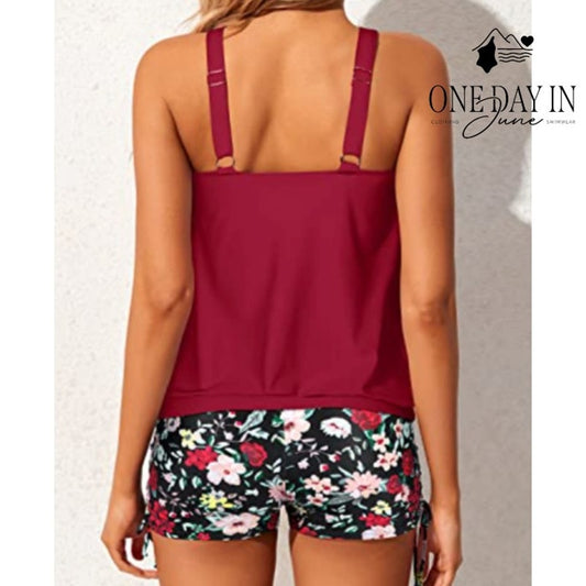 Yonique Boyshort Blouson Tankini Swimsuit Size L