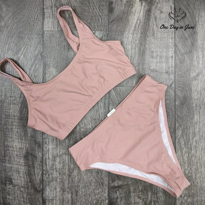 Pink Queen Crop Top High Waist Bikini Swimsuit Size S