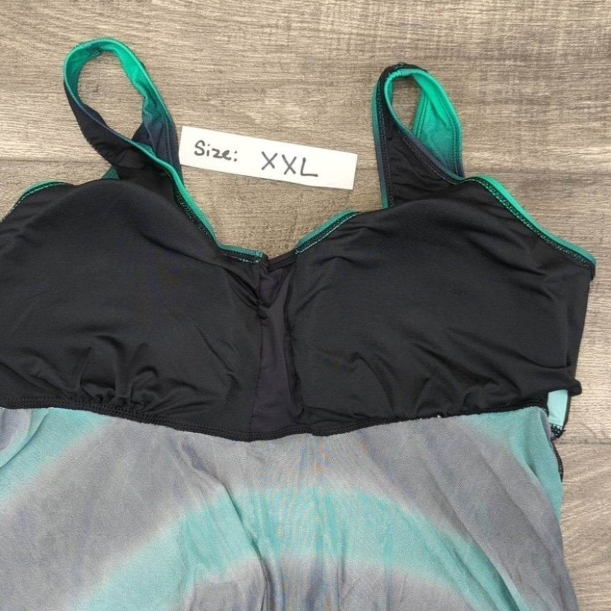 Dokotoo Tankini Swimsuit Green Black Ombre Lace Up Mesh 2 Piece Size 2XL