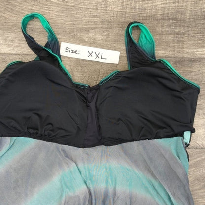 Dokotoo Tankini Swimsuit Green Black Ombre Lace Up Mesh 2 Piece Size 2XL