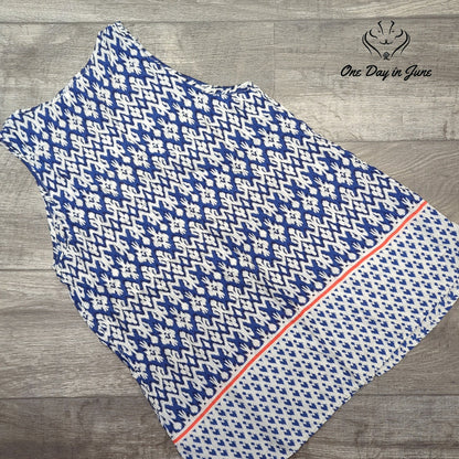 BrachLunchLounge Sleeveless Tank Top Blue White Ikat Print Boho Size S
