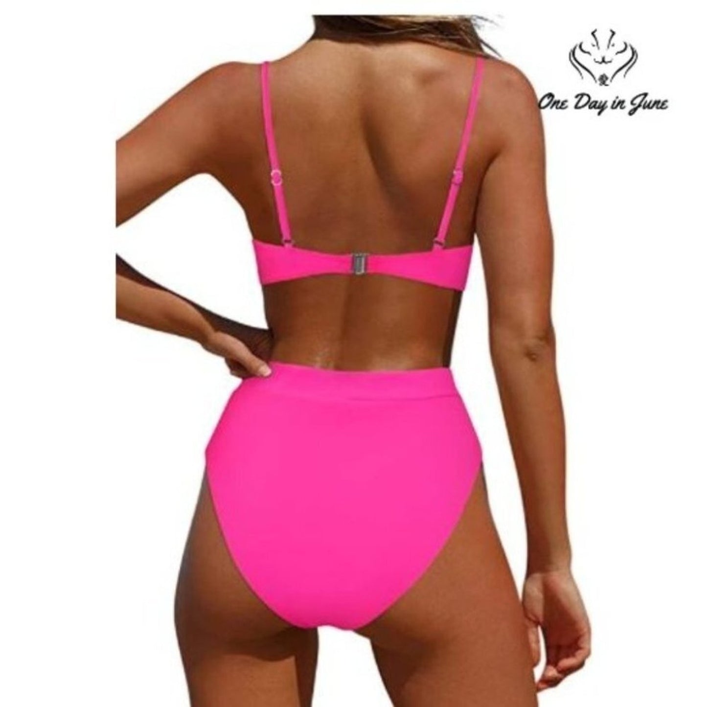 Moshengqi High Waist Bikini Hot Pink High Cut Two Piece Swimsuit NWT Size S