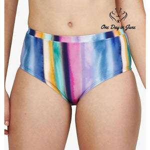 Speedo Porcelain High Waist Bikini Bottom Rainbow Stripe NWT Size XS