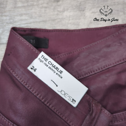 Joe's Jeans The Charlie High Rise Skinny Ankle Coated Burgundy NWT Size 24 (0)