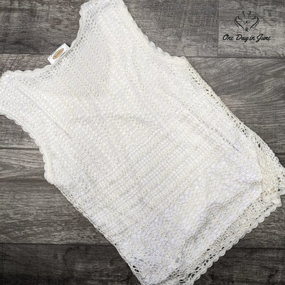 Talbots Petite Hand Knot Crochet Layered Top Size S