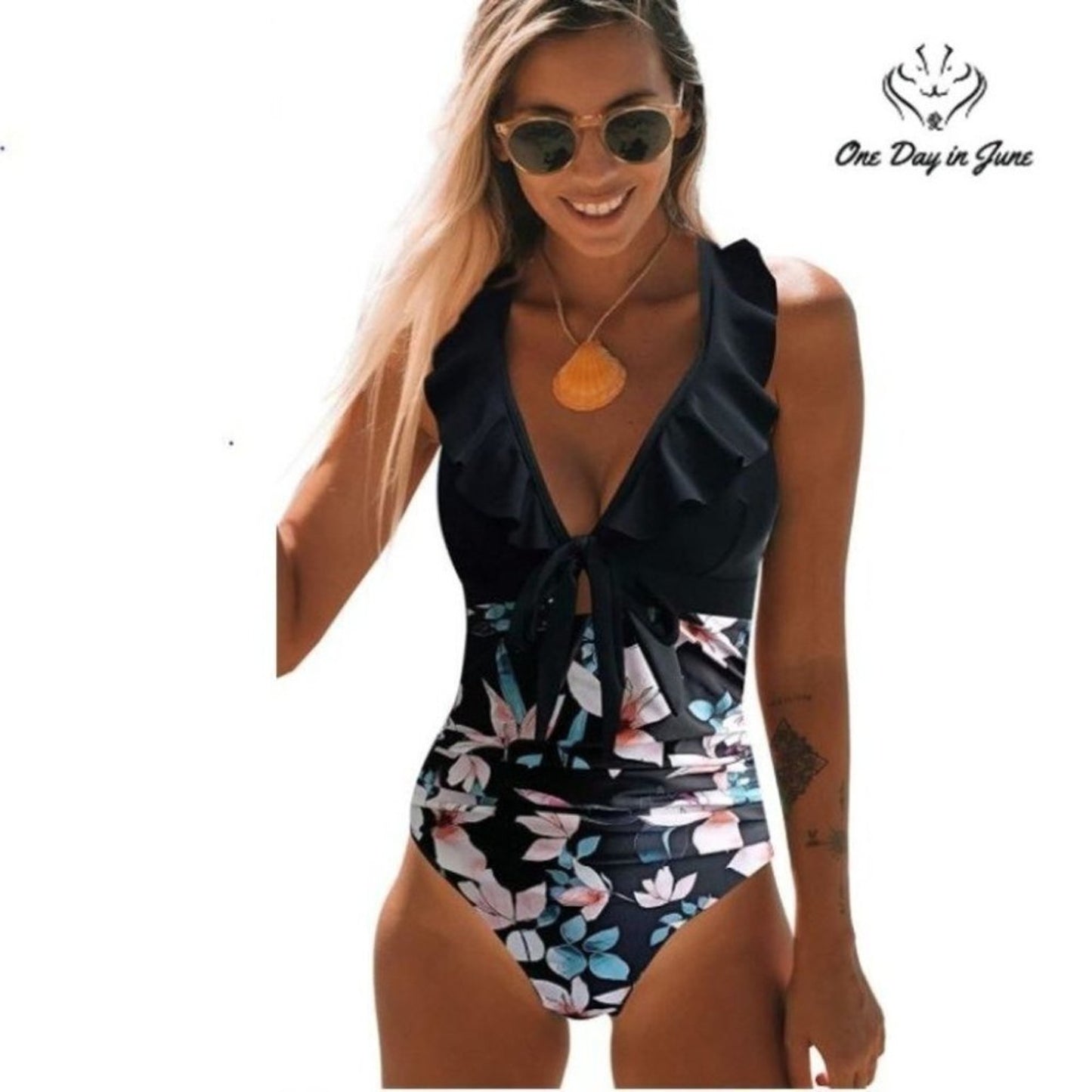 Sporlike Women's Ruffle Tie Back One Piece Swimsuit Size L