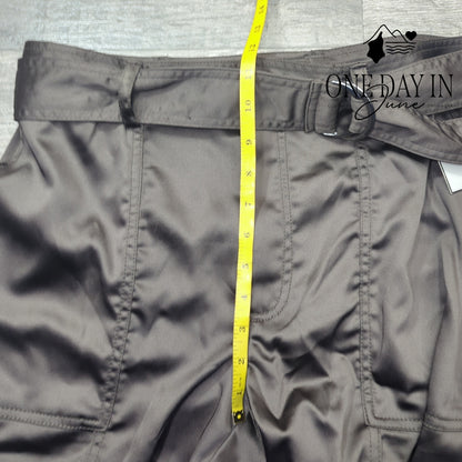 Cupio Cargo Capri Pants Brown Belted Satin Finish NWT Size XL