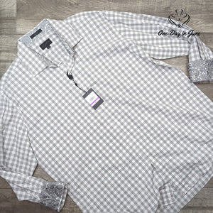 Haggar Plaid Button Down Shirt Gray Paisley Contrast Collar Cuffs NWT Size XXL