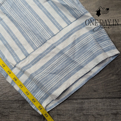 Casa Cabana Anita Cropped Linen Pants Blue White Stripe Drawstring NWT Size XL