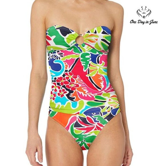 Nautica Shirred Front Bandeau One Piece Swimsuit Size S