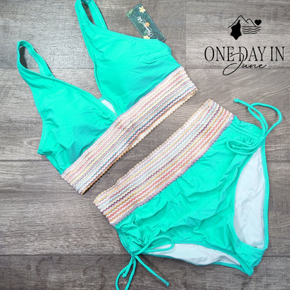 Blooming Jelly High Waist Drawstring Bikini Swimsuit Size L