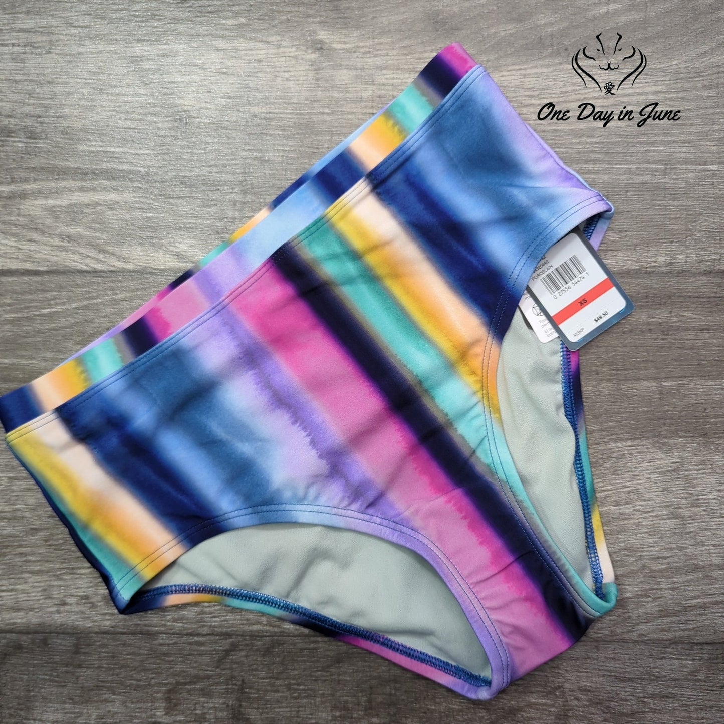 Speedo Porcelain High Waist Bikini Bottom Rainbow Stripe NWT Size XS
