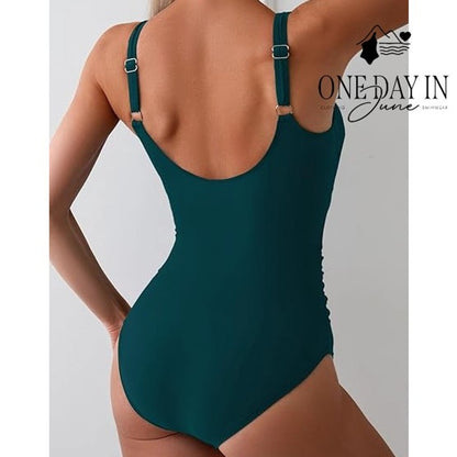 Eomenie Cutout Tie Front Ruched Tummy Control One Piece Swimsuit NWT Size XL