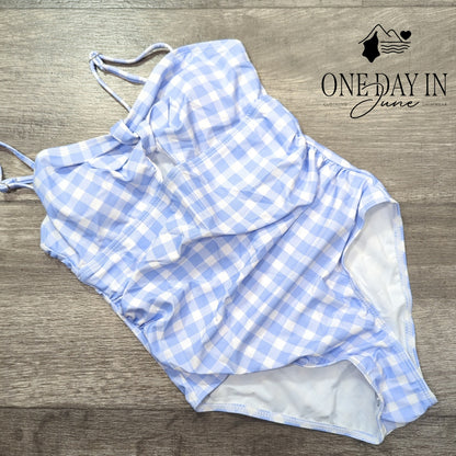 Aleumdr Gingham Keyhole One Piece Swimsuit Size 9Y