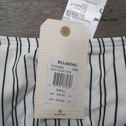 Billabong Easy On Me Tank Bikini Top White Black Ribbed Square Neck NWT Size S