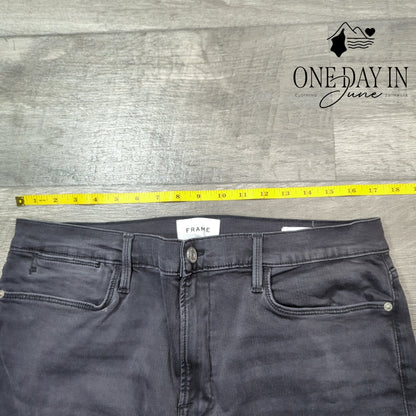 Frame Le High Flare Jeans Black Gray High Rise Raw Hem NWT Size 16 (34)