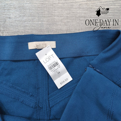 Loft A Line Mini Skirt Blue Stretch Seamed NWT Size 14