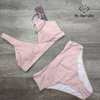 Shekini High Waist V Neck One Shoulder Bikini Swimsuit Size S