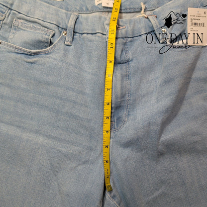 Good American Good Legs Flare Jeans Light Wash Raw Hem NWT Size 16
