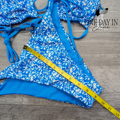 Zaful Floral Triangle Tie Side Bikini Size M
