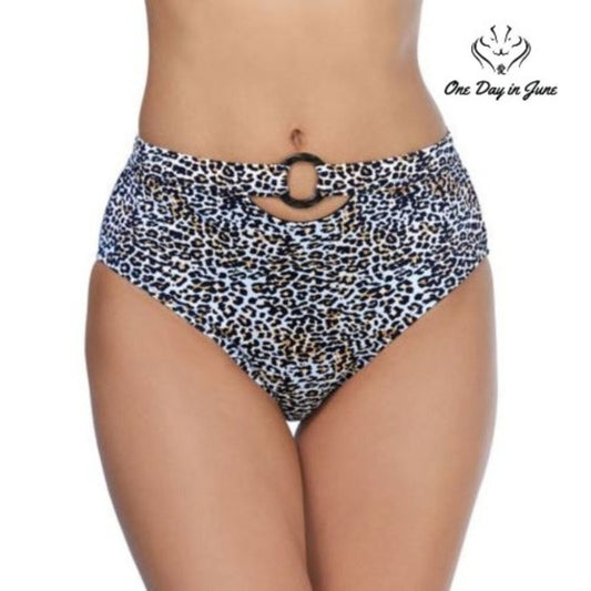 Ambrielle Ribbed Animal High Waist Bikini Bottom Size M