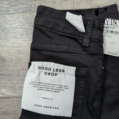Good American Good Legs Crop Skinny Jeans Black High Rise NWT Size 6