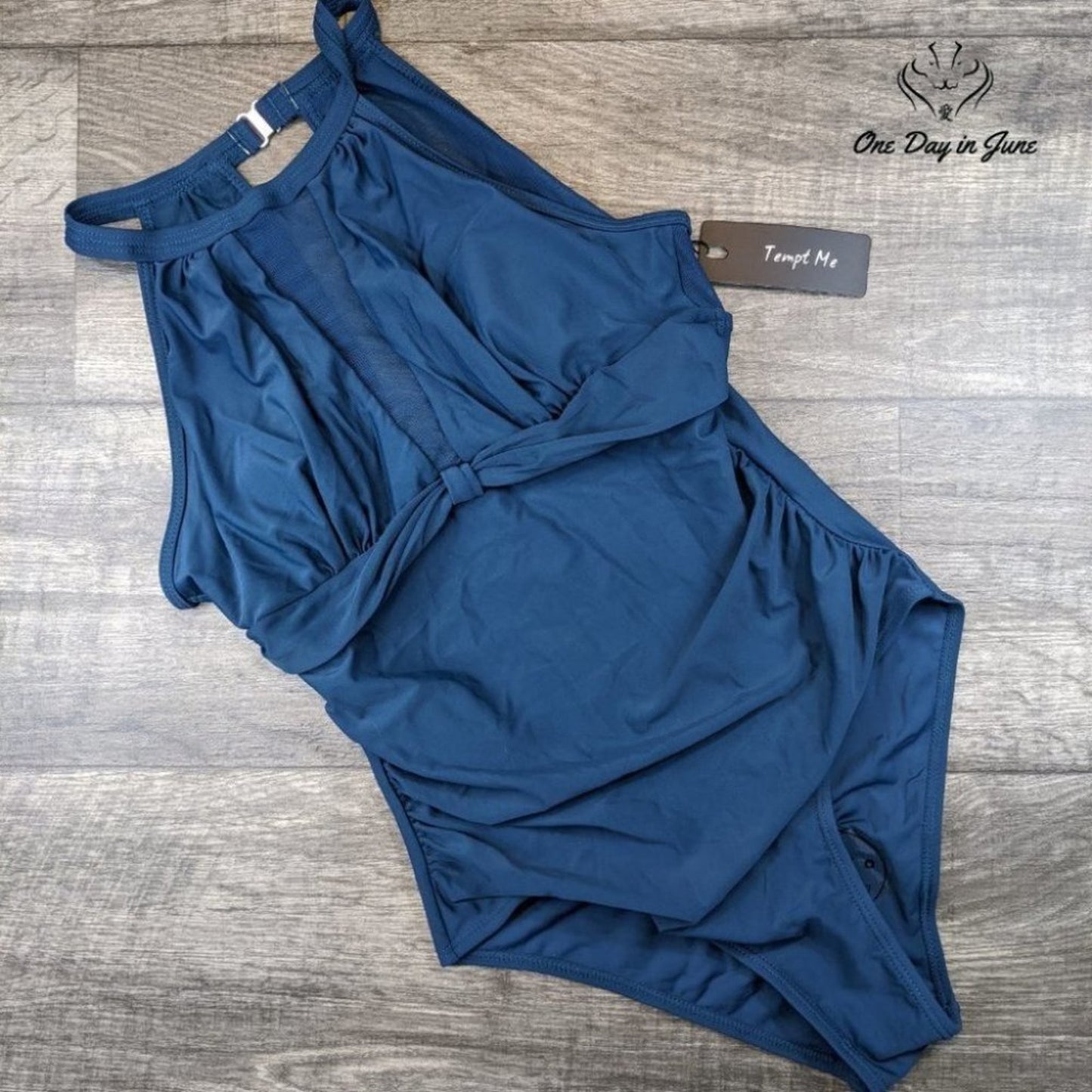 Tempt Me High Neck Plunge Mesh Ruched Monokini Size XS