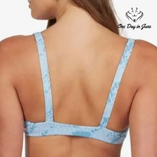 Roxy Sea & Waves Reversible Bikini Top Blue Tie Dye Stripe NWT Size L