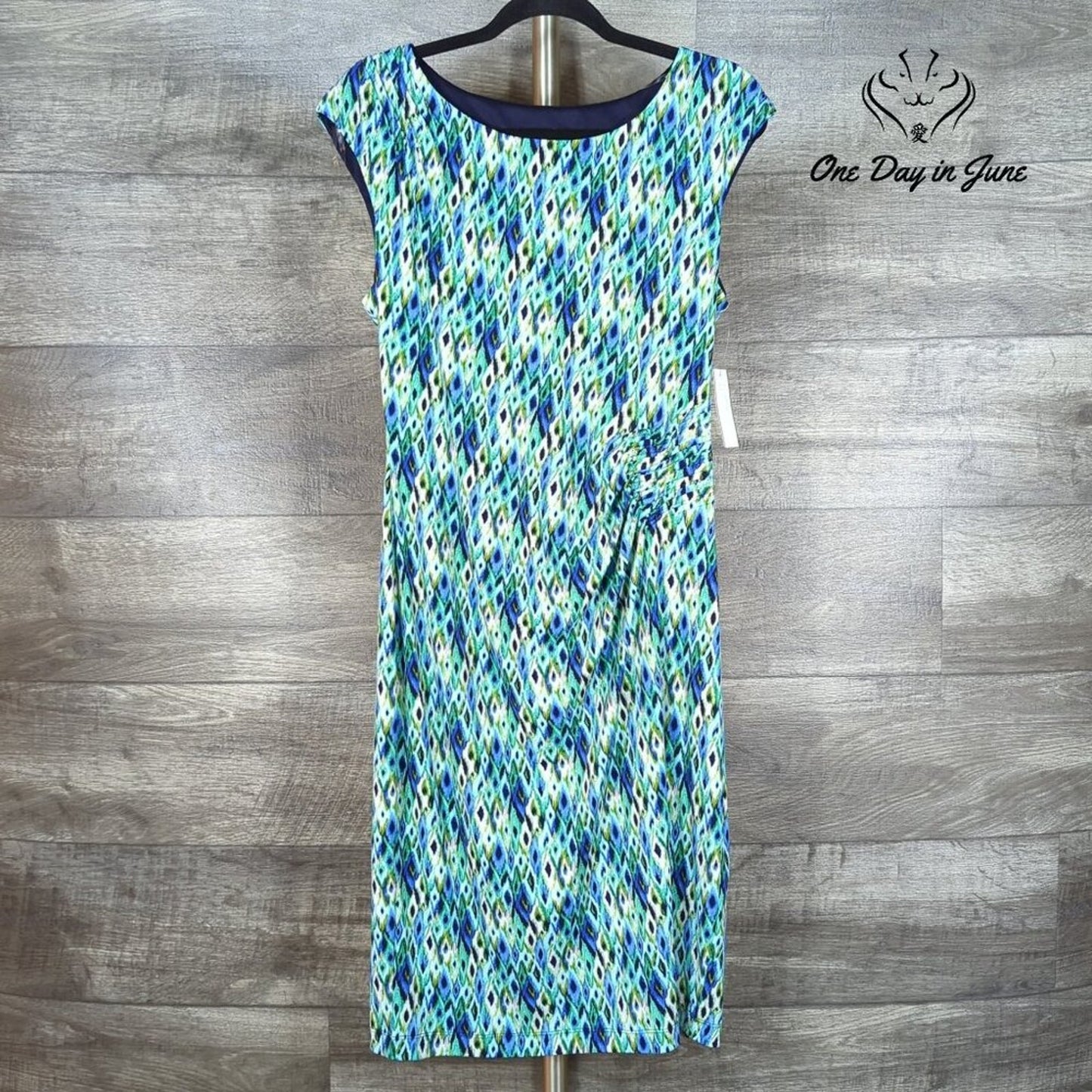 Connected Connected Womens Sleeveless Sheath Dress Blue Green Print NWT Size 12