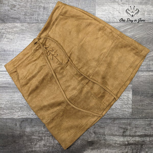 Lauren Conrad Faux Suede Lace Up Mini Skirt Camel Tan Size 4