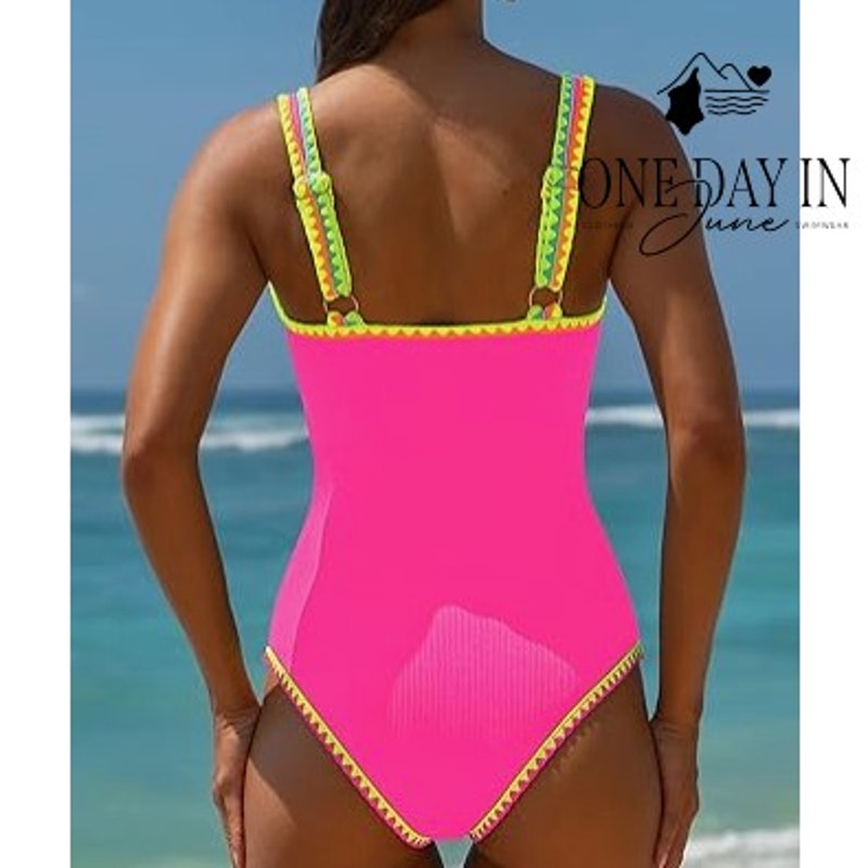 Popvil Ribbed One Piece Swimsuit Size L