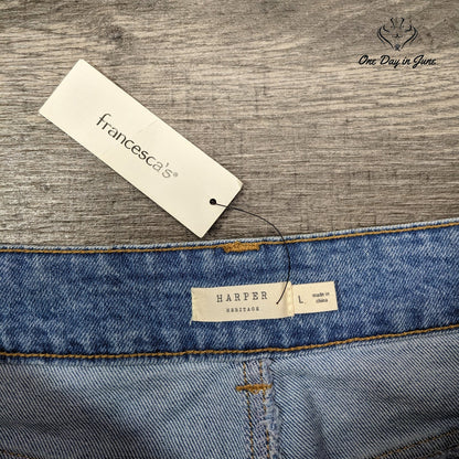 Harper Heritage Francesca Button Front Denim Mini Skirt Blue NWT Size L