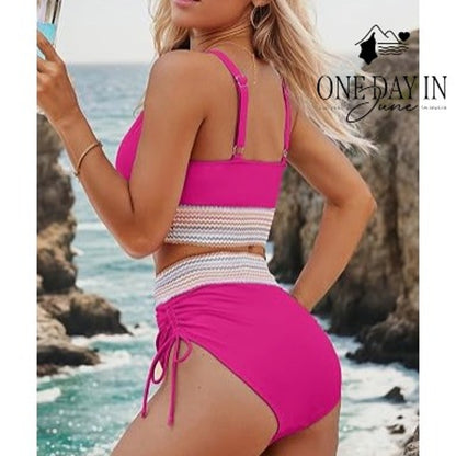 Blooming Jelly High Waist Drawstring Bikini Swimsuit Size M