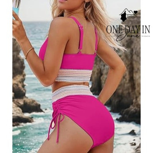 Blooming Jelly High Waist Drawstring Bikini Swimsuit Size M