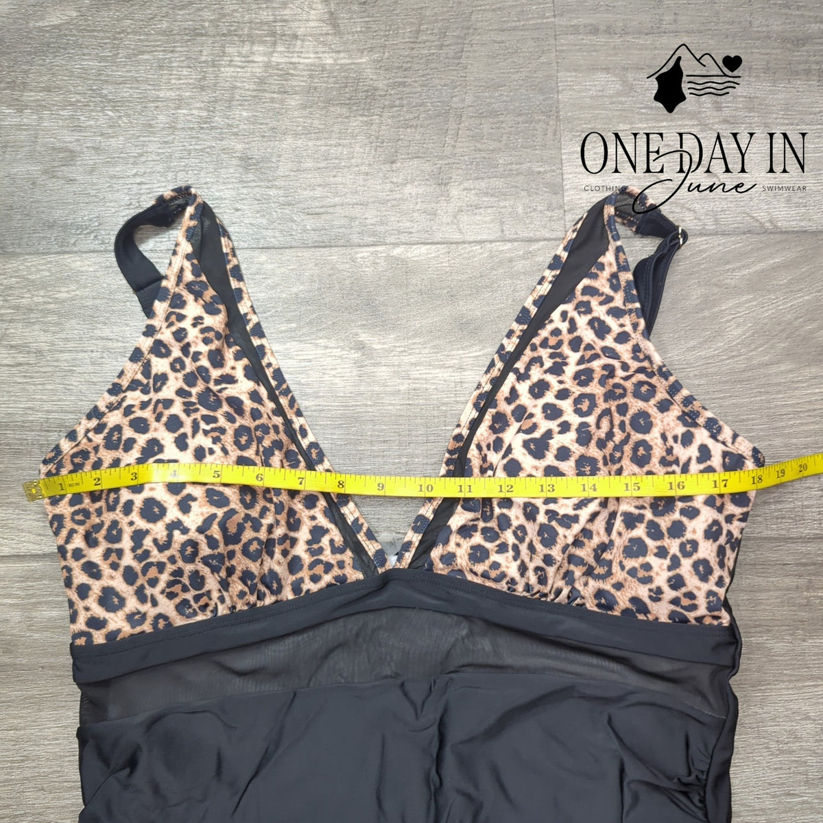CharmLeaks Plus Size Leopard Mesh Cut Out One Piece Swimsuit Black Size XXL