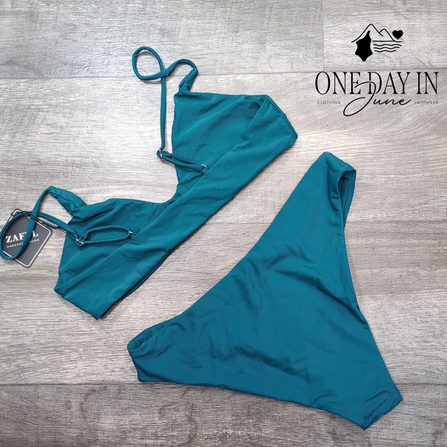 Zaful Bikini Swimsuit Teal Green Bralette Moderate Coverage NWT Size M