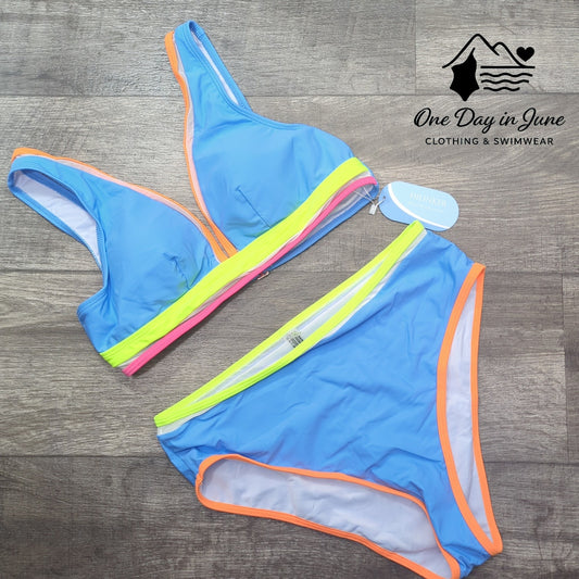 Hilinker V Neck High Waist Bikini Swimsuit Size L