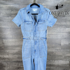 Good American Fit For Success Denim Jumpsuit Blue Short Sleeve NWT Size M