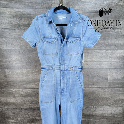 Good American Fit For Success Denim Jumpsuit Blue Short Sleeve NWT Size M
