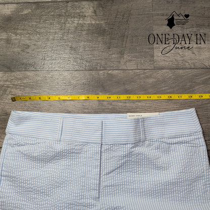 Loft Skinny Ankle Seersucker Pants Blue White Stripe NWT $79.99 Size 14