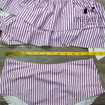 Vimpunec One Shoulder Ruffle High Waist Bikini Purple Stripe NWT Size M