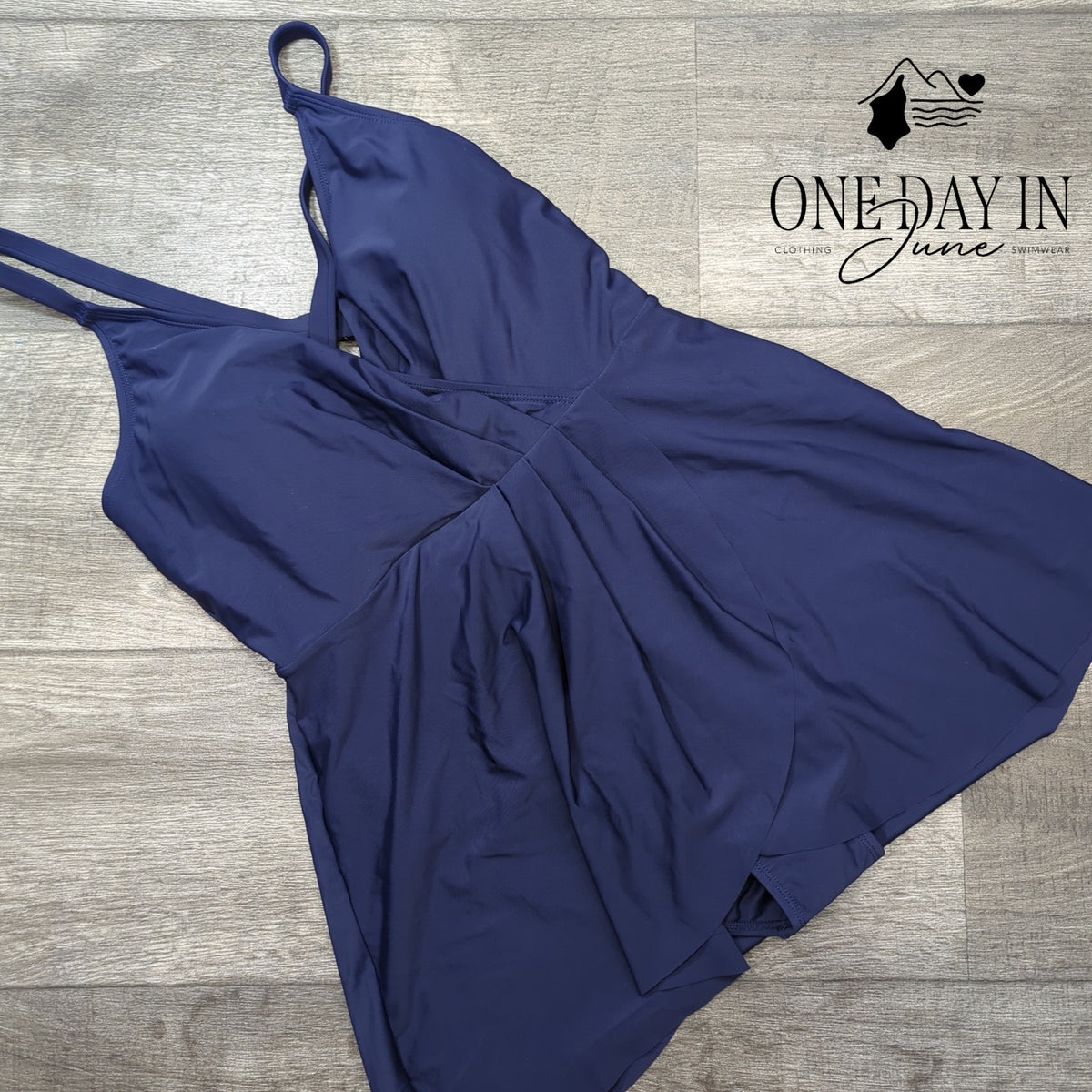 Shekini Cross Front Ruched Swimdress One Piece Swimsuit Navy NWT Size M