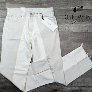 Moussy Vintage Raintrec Straight Jeans White Split Raw Hem NWT Size 6 (28)