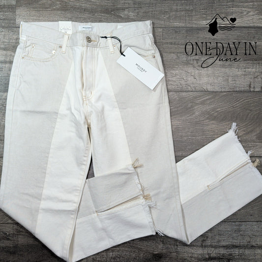Moussy Vintage Raintrec Straight Jeans White Split Raw Hem NWT Size 6 (28)
