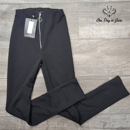 Prettylittlething Zip Front High Rise Skinny Trouser Pants Black NWT Size 4