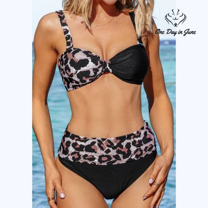 ODIJ Colorblock Leaopard Bikini Swimsuit Size S