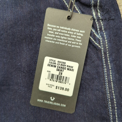 True Religion Denim Cargo Maxi Skirt Dark Wash Body Rinse NWT Size 28 (6)