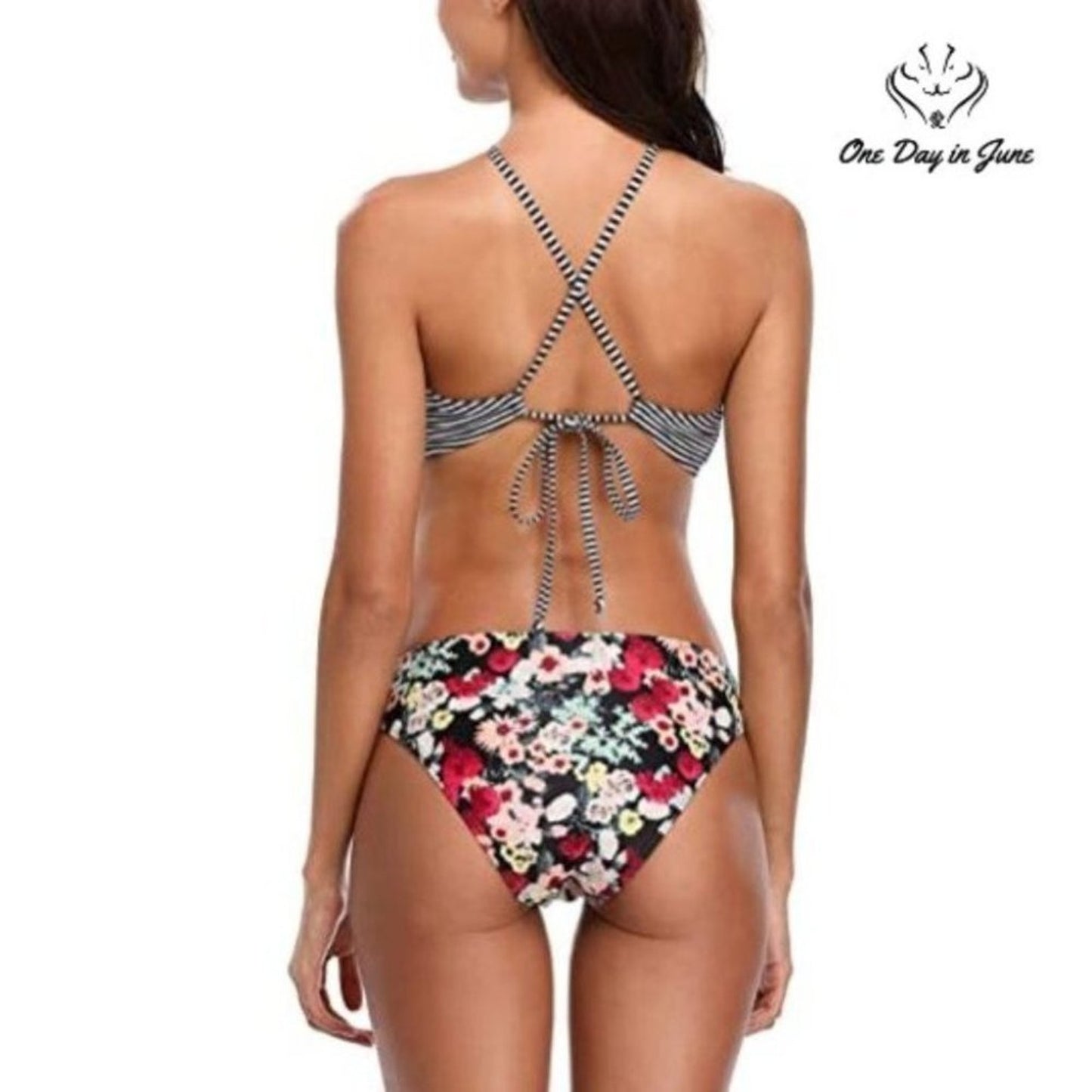 Beautyin Floral High Neck Bikini Swimsuit Size S