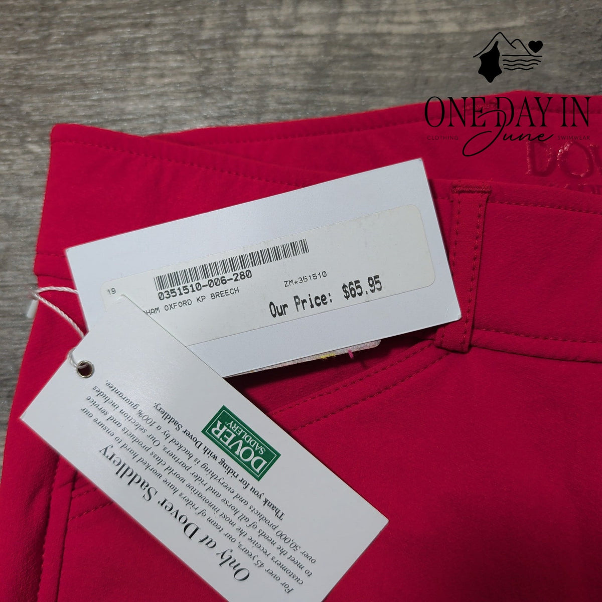 Dover Saddlery Windham Oxford Knee Patch Breeches Red Black NWT Size 6 (28)