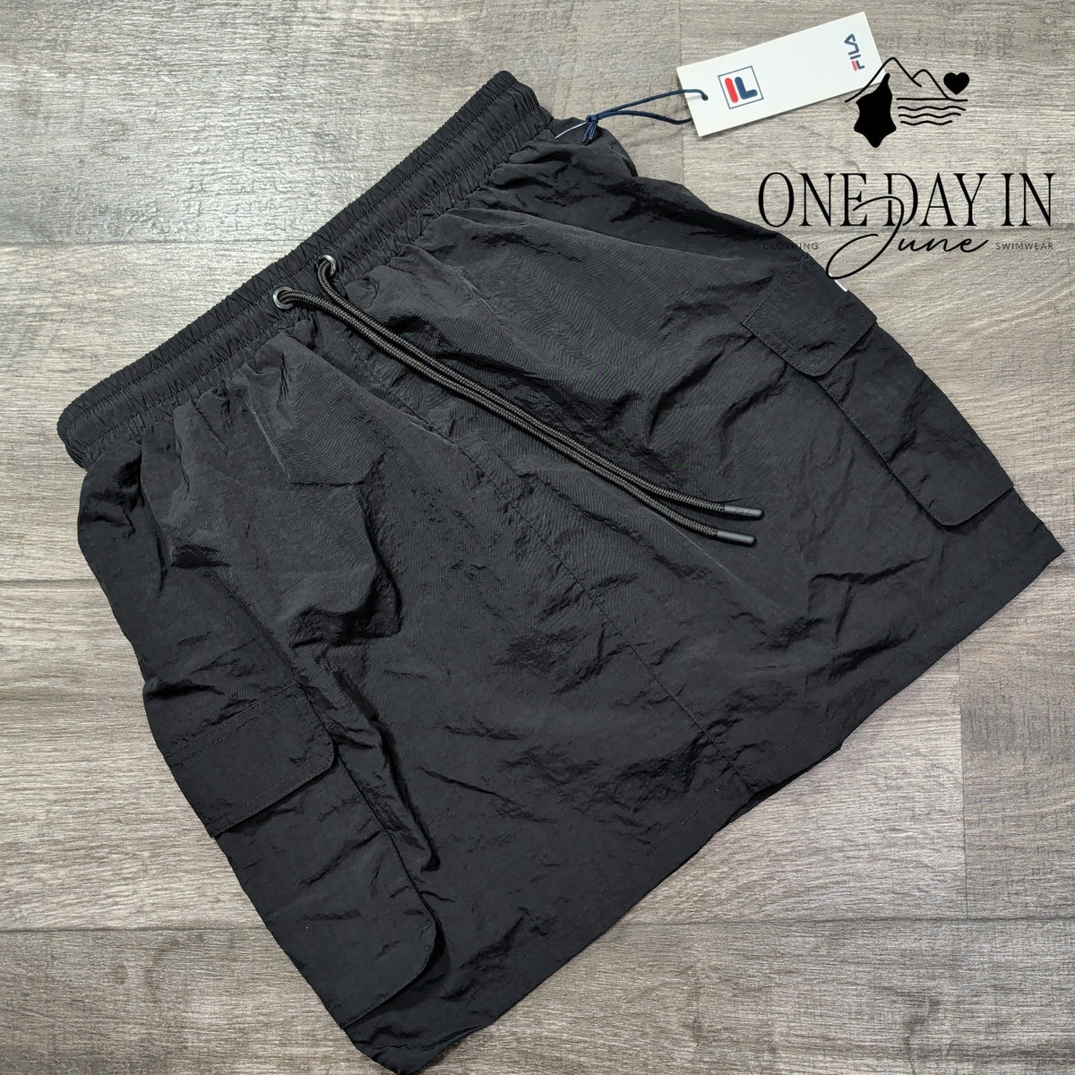 Fila Belle Cargo Mini Skirt Black Drawstring Utility NWT Size S